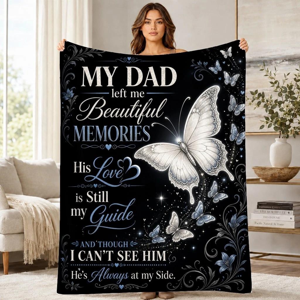 Dad Memorial Butterfly Typography Coral Fleece Blanket