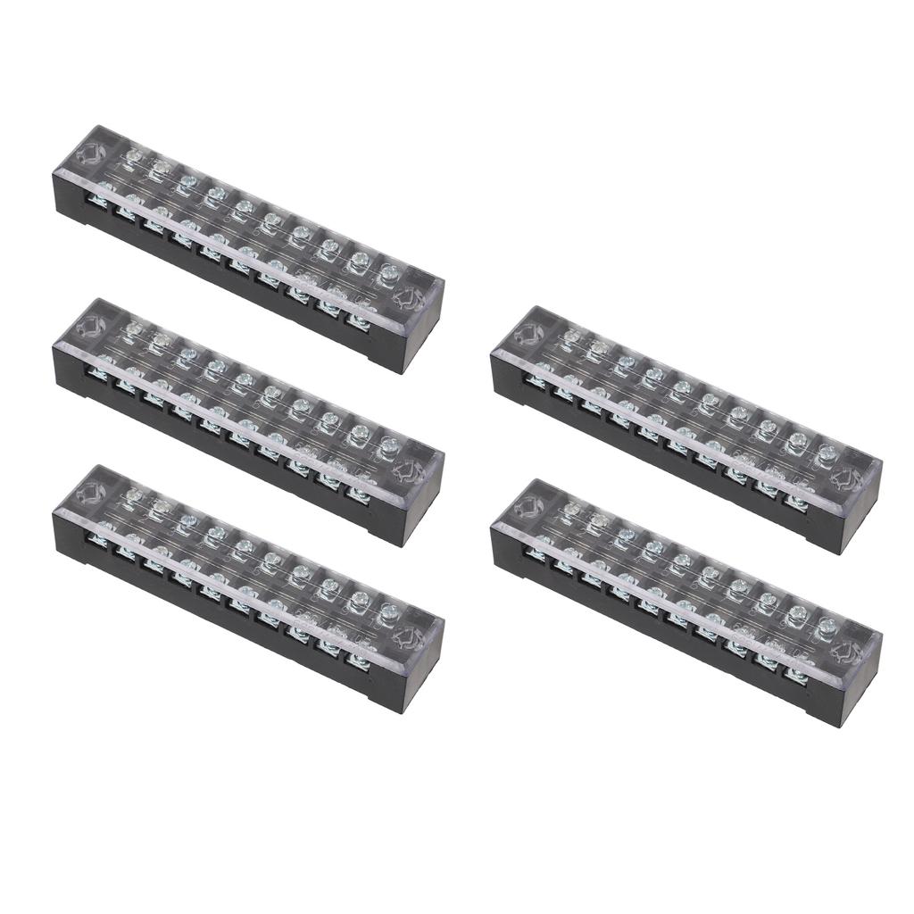 5 Set 10 Position Terminal Block Connector Strip Kit Dual Row Screw Pre Insulated Jumper 15A 600V
