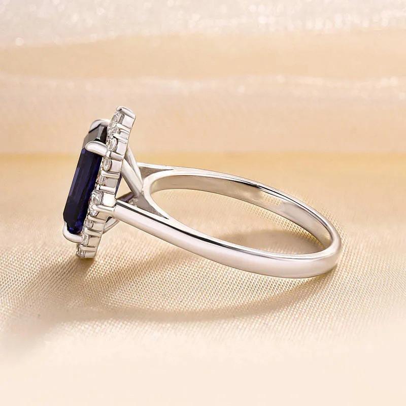 CopperGorgeous Blue Cubic Zirconia Rings for Women Wedding Geometric Shaped Engagement Party Lady Fashion Jewelry