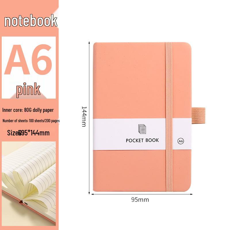 A6 Color Elastic Band Portable Notebook - Student Memo with Skin-Feel Leather Pocket Design