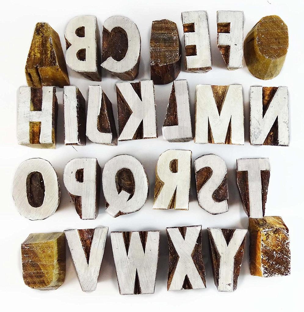 Hand Carved Alphabet Text Stamp Printing Block Wooden Textile Stamp Block