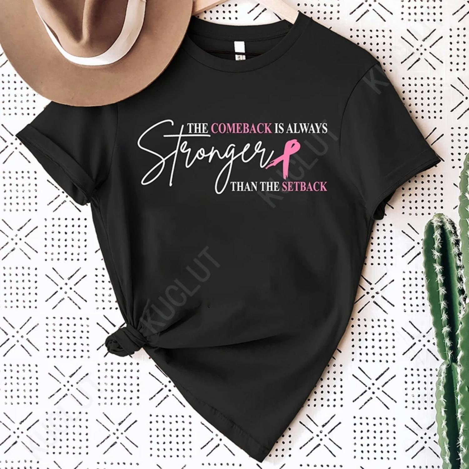 Pink Breast Cancer Shirt Women, The Comeback Is Always Stronger Than The Setback, Pink Ribbon, Breast Cancer Survivor T-Shirts S чёрный