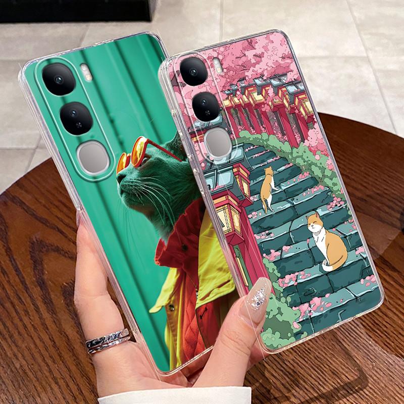 For Vivo V40 Lite (IDN) V2417 Soft TPU Back Cover For Vivo Y200 4G Cases For Vivo Y300 Clear Silicone Cute Rabbit Cat Phone Case
