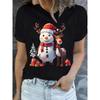 Christmas Women Casual T Shirt Cartoon Snowman Reindeer Christmas Tree Print Female Short Sleeve T-Shirt Suitable for All Season