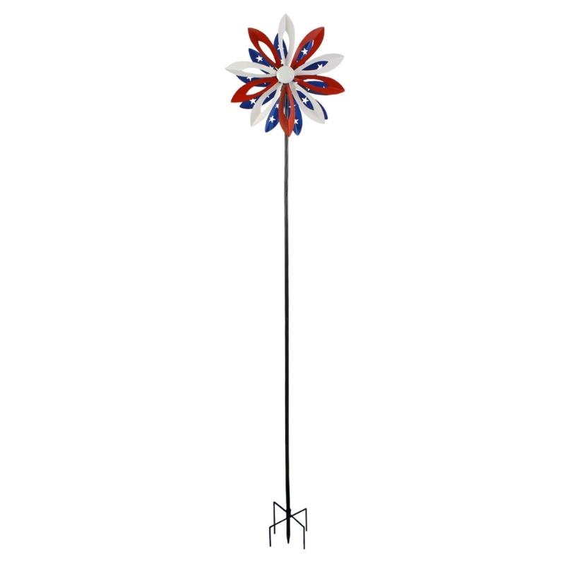 

Metal Windmill Feature With Bright Red And Dark Blue Blades Great For Garden Landscape Lawn Yard And Deck Enhancement 1