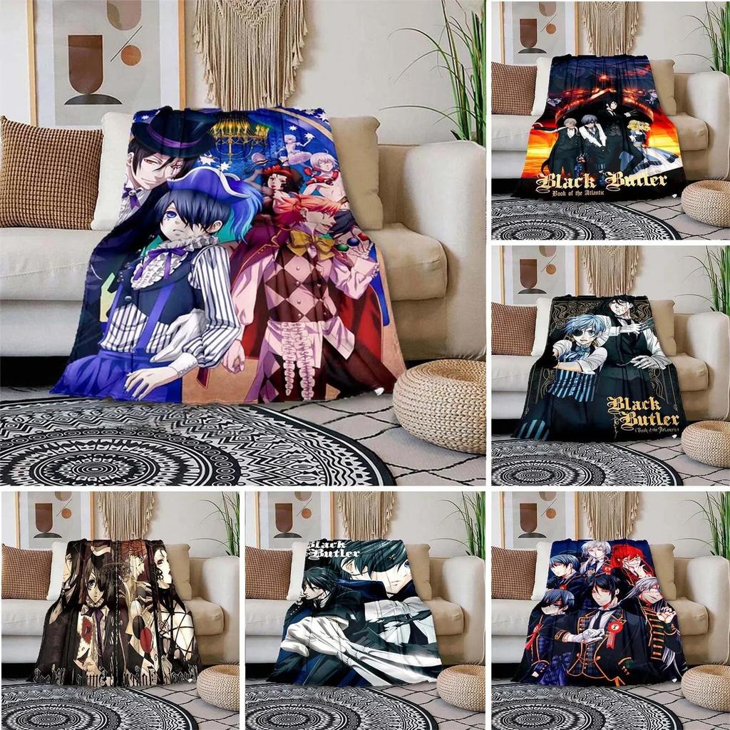 Soft Lightweight Cartoon Print Blanket Black Butler Design for Home Sofa Bedding Kids Gift Microfiber Throw