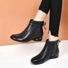 Women's Genuine Leather Ankle Boots - Low Heel, Round Toe, Warm Autumn/Winter Fashion for Moms