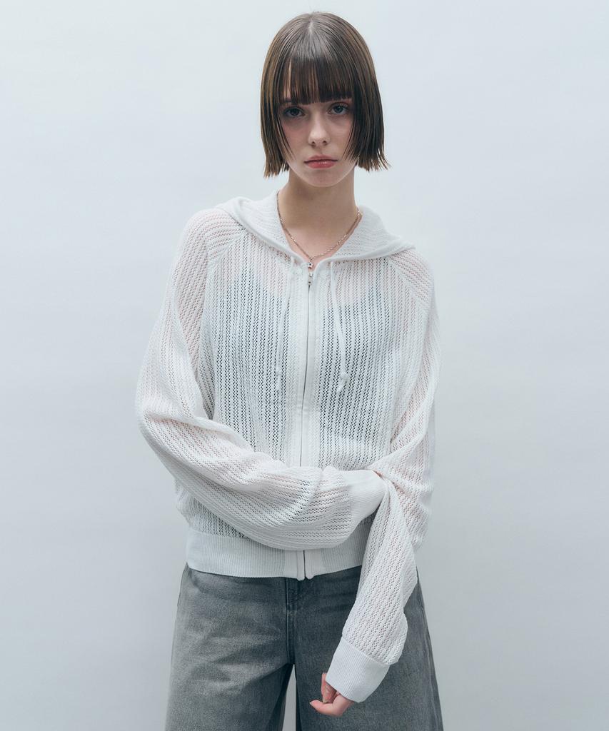 Mongdol Crochet Knit Zip-Up Hoodie In Ivory Mdcd040Ivory