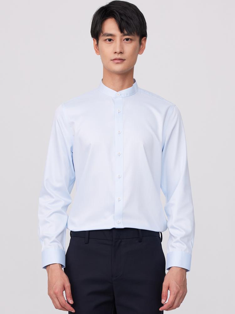 Men's Comfy Slight Strech Stand Collar Shirt, Semi-formal Button Up Long Sleeve Classic Solid Color Shirts, Light Business Style