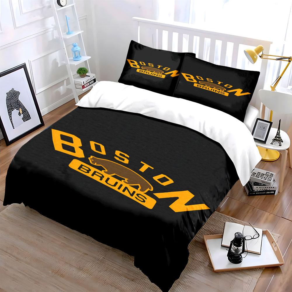 Boston Bruins Logo Design Bedding Set Print Bedding Set Duvet Cover Pillowcases (1* Duvet Cover 2* Pillowcases Do Not Include Comforter)