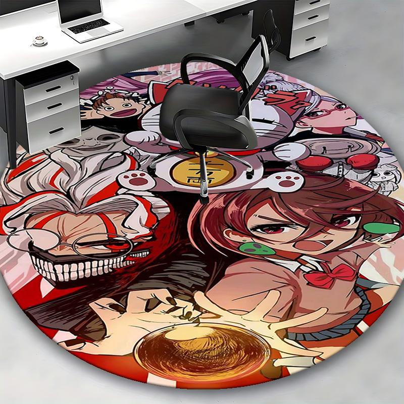 1pc Anime Cat with Thousand Yen Coin Round Carpet - Office Chair Mat, Non-Slip Rug for Home Decor, Living Room, Bedroom
