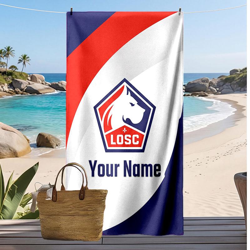 LOSC Lille Personalized Printed Beach Towel Soccer Logo Support Custom Name Text Absorbent Towel For Sport Travel Special Gift