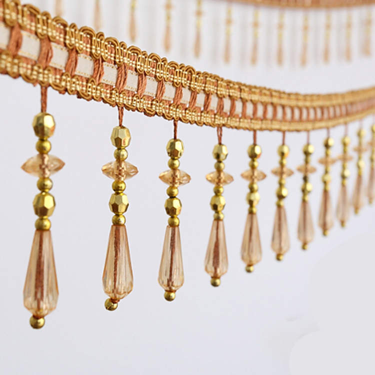 12 Yards/Lot Kristall Vorhang Quaste Spitzenbesatz Nähen Besätze Kristall Perlen Fransen Polster Vorhang Zubehör Spitze Dekor