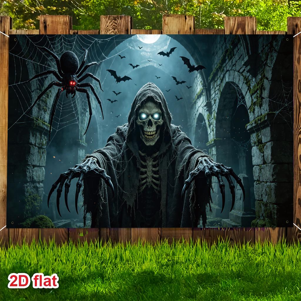 2D flat 1 piece Gothic hooded skull banner suitable for Halloween themed decoration