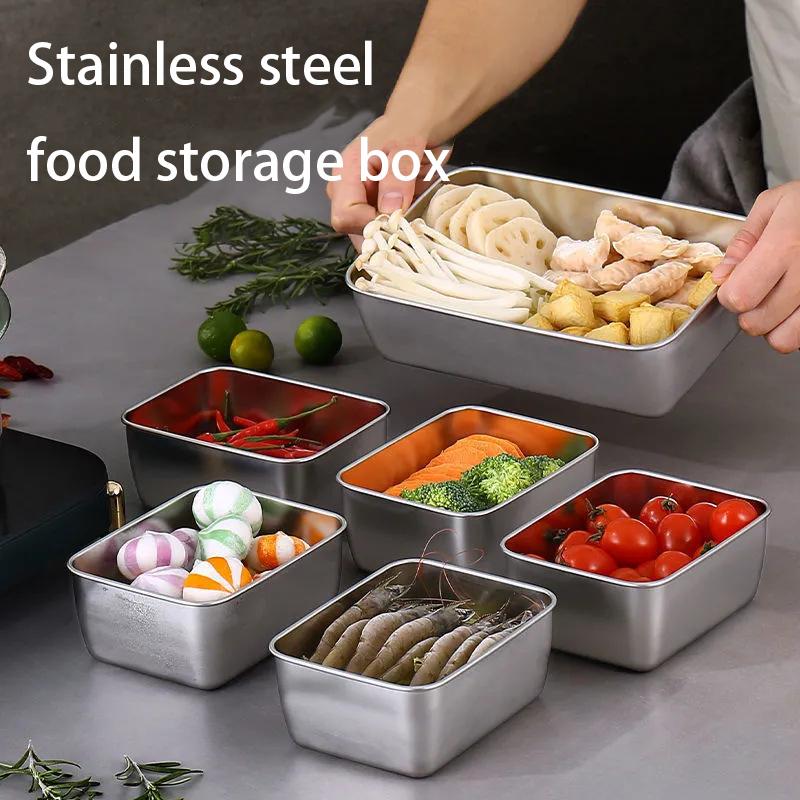 Stainless Steel Plate With Lid Food Grade Thickened Food Storage Containers Baking Dish For Oven Kitchen Cooking Tools