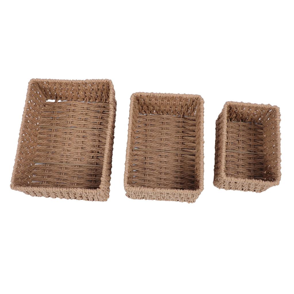 3Pcs Storage Basket Set Stackable Decorative Woven Storage Baskets Desk Organizer for Home Kitchen Living Room Bathroom