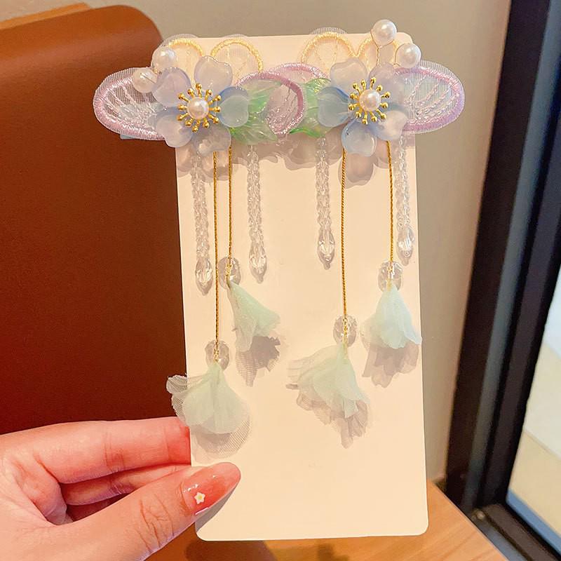 Mid-Autumn Hanfu Fairy Hair Clip - Women's & Children's Ancient Style Floral Tassel, Sweet Accessory for Girls