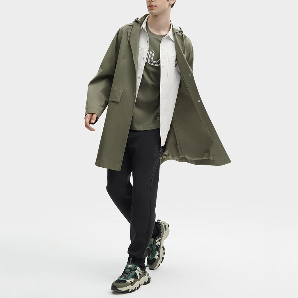 Fila Solid Color Logo Hooded Casual Mid-Length Woven Jacket Men Jackets Banana-Coffee F11M418705F-DG