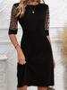 2025 Summer Women's Hepburn Style Lace Patchwork Dress - French Mid-Sleeve Round Neck