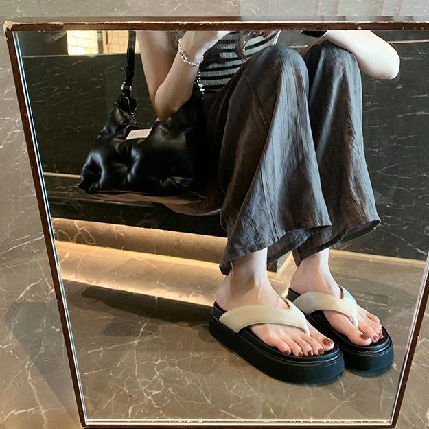 Sheepskin Version~ Casual Versatile Round Head Toe Thick Bottom Simple Flip-flops Women's Summer Outer Wear Cold Slippers