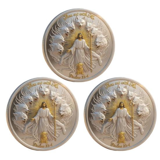 Thou Art with Me Faith Commemorative Coin Jesus The Good Shepherd Protecting Lamb from Wolves Pocket Token Psalm 23:4 Faith Challenge Coin Religious