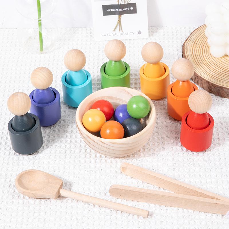 Teaching Aids 7 Colors People and Cups Color Classification Matching Ball Clip Bead Game 1-4 Years Old Early Education Toys