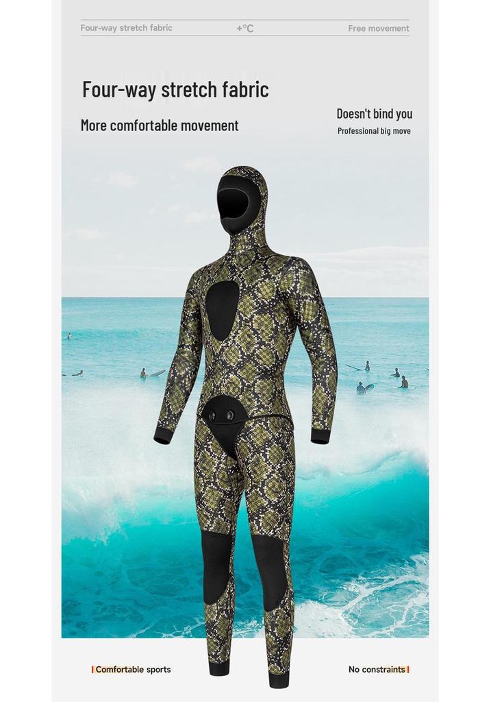 5mm Thermal Light Skin Diving Suit with Hood for Winter Swimming, Deep Diving, Surfing, Fishing, and Hunting.