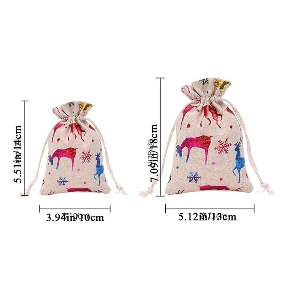 10Pcs Linen Christmas Candy Cotton Bag Hot Gold Santa Claus Christmas Bronzing Gift Bag Printing Drawstring Christmas Gift Bag