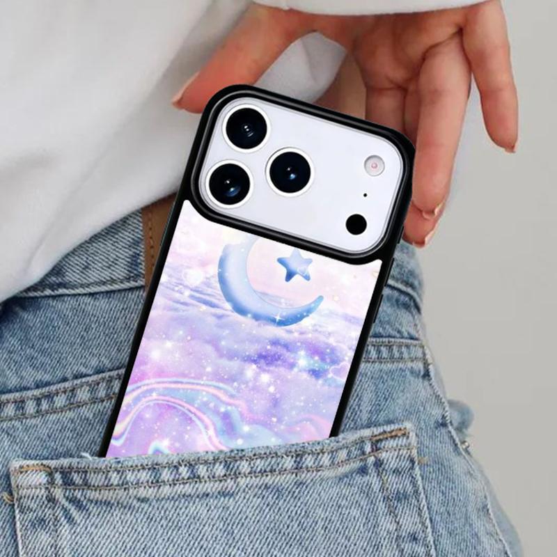 Moon Stars Pastel Phone Case for iPhone 17ProMax 12 13 14 15 16e 17 Pro Max Plus Air Cover