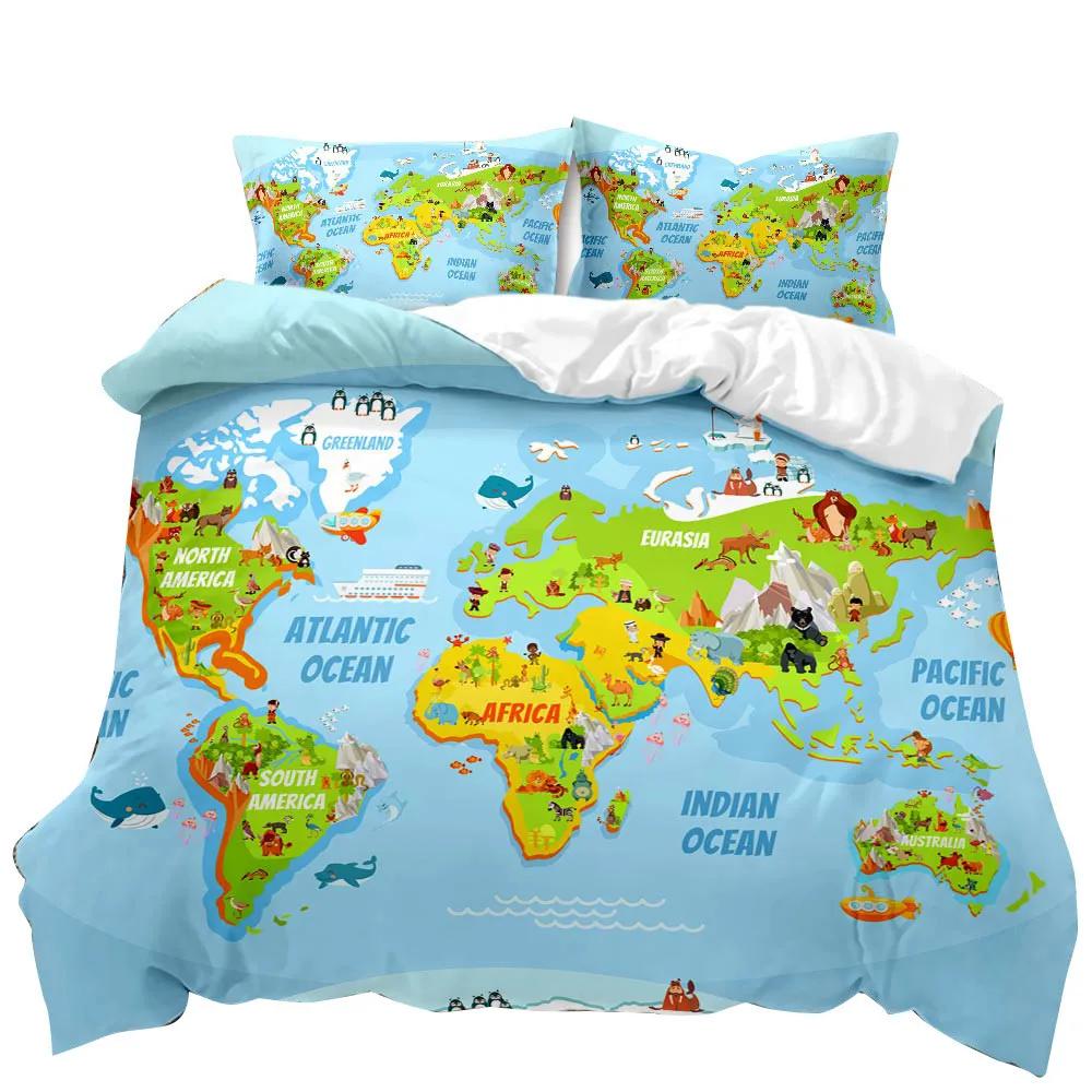 Map Bedding King Size Winter Duvet Cover Sets Kids,twin Full Queen King Bedroom Set Home Textile Housse De Couette