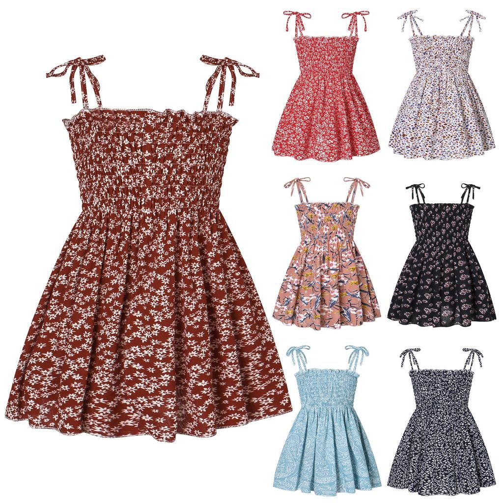 Toddler  Dresses Casual Sleeveless Straps Cute Floral Sundress Summer