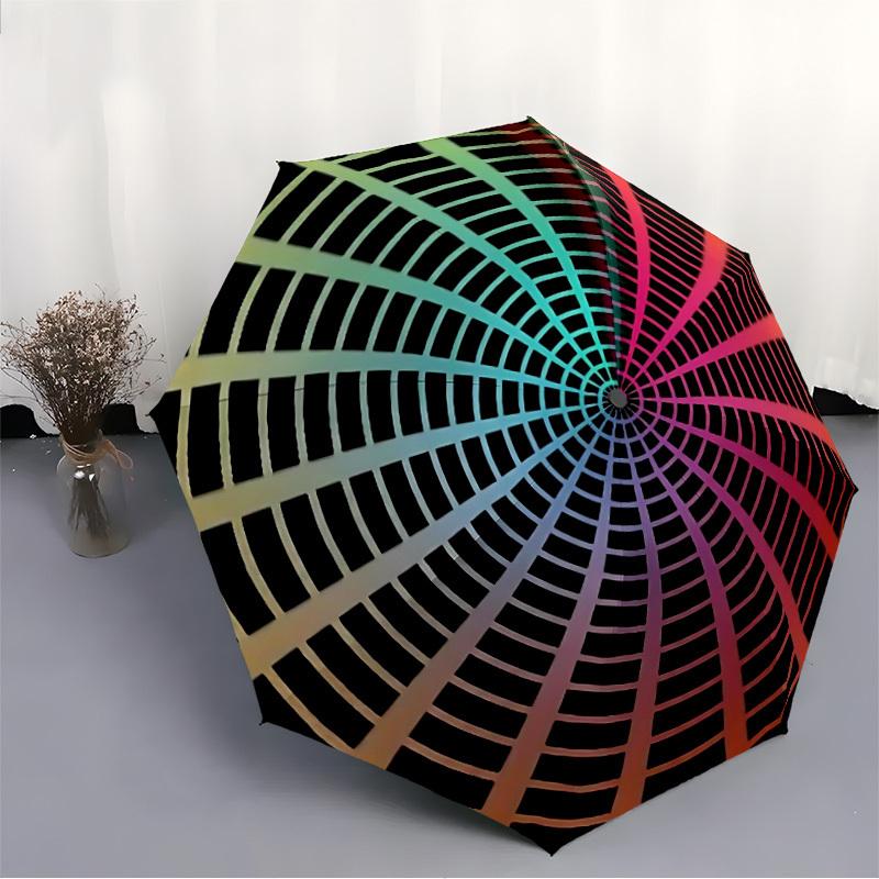 1PC Spiral Gradient Automatic Windproof Umbrella 8 Rib Portable Folding Black Iron Frame for Outdoor, Beach, Travel, Beach Umbrella,S35