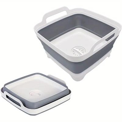 2in1 Foldable Fruit Vegetable Washing Basin Sink Drain Basket with Carry Handle Outdoor Portable Basins Dish Tub Storage Basket