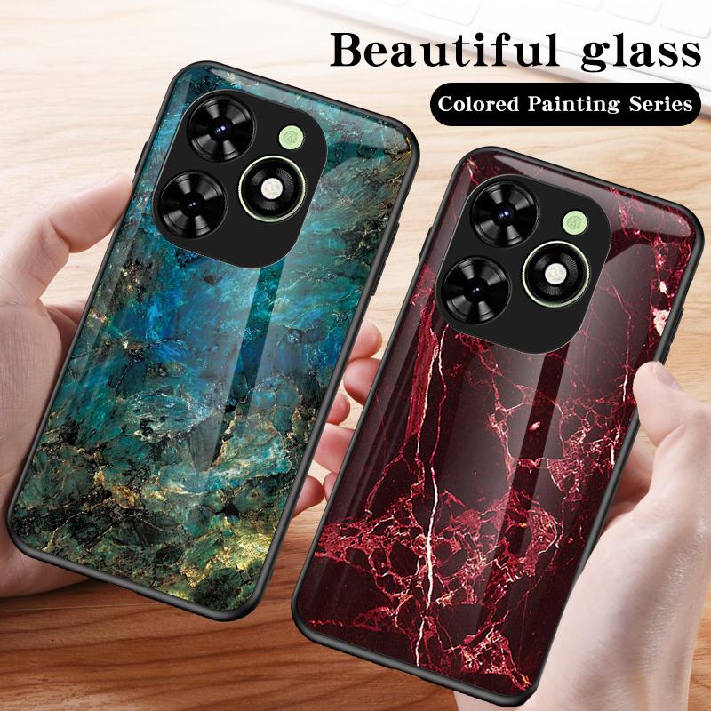 For Infinix Smart 8 4G Tempered Glass Case Marble Pattern Anti-Drop Phone Cover