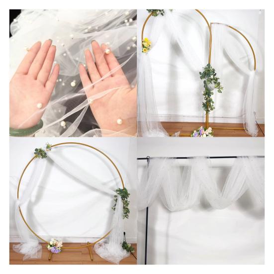 Faux Pearl Gauze Table Runner Boho Sheer Tulle Fabric Table Runner for Wedding Bridal Shower Birthday Party Dining Table Decor