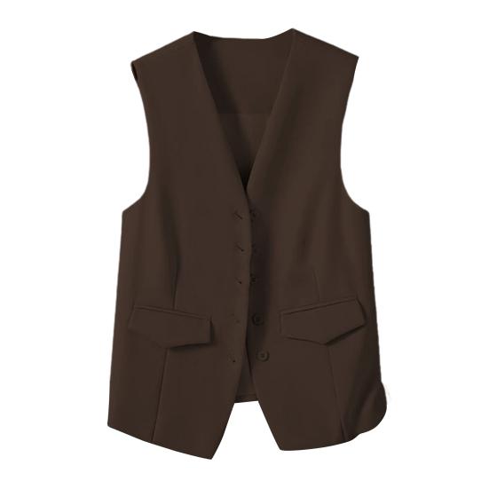 Women Suit Waistcoat Single-breasted V Neck Sleeveless Decorative Pockets Cardigan Formal Business Style Casual Office Wear Vest Spring Summer Clothes