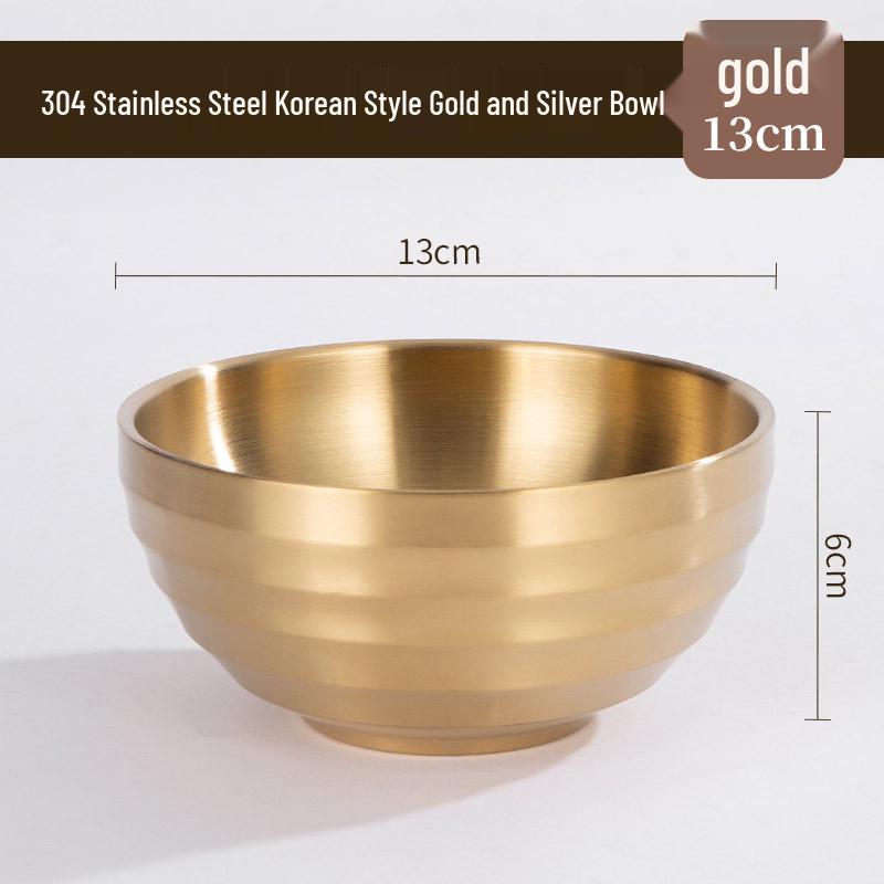 304 Stainless Steel Gold-Threaded Double-Layer Insulated Bowl for Kindergarten Soup and Rice, Korean Style
