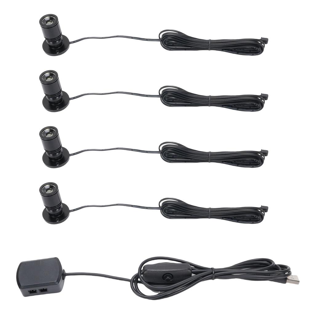 4PCS Mini Spotlight 90LM USB 360 Degree Rotating Indoor Spot Light Accent Light for Showcase Jewelry Cabinet Porch