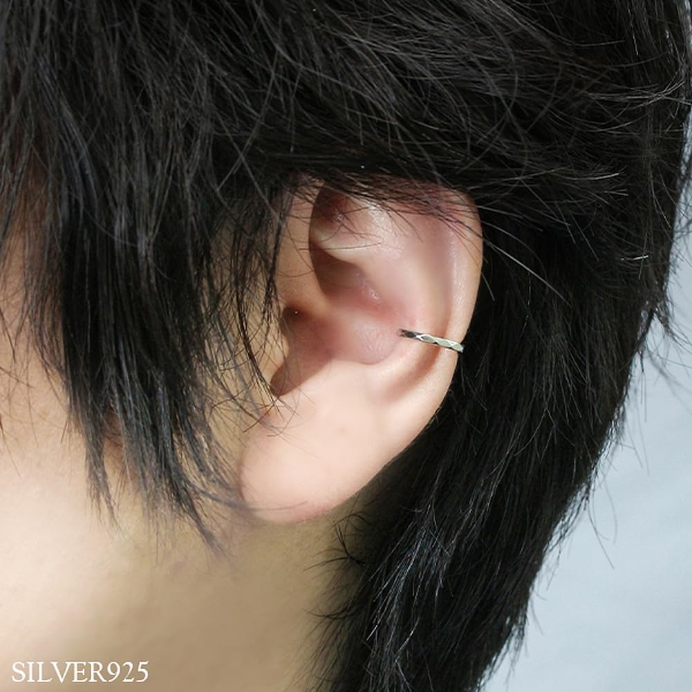 Shinjuku Gin No Kura Diamond Cut Silver 925 Ear Cuff (Single Ear) Slim Ear Cuff Non-Pierced Earrings Ear Clip
