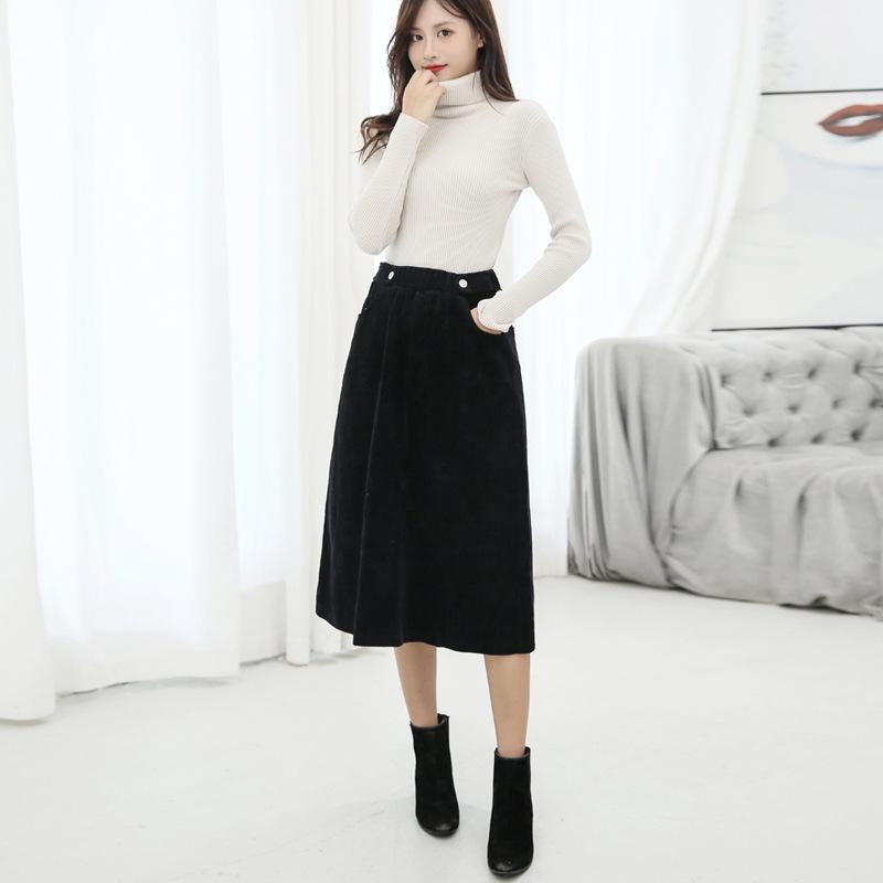 Übergröße Kord-Midirock mit hohem Bund: Lockere A-Linien-Passform für Herbst & Winter