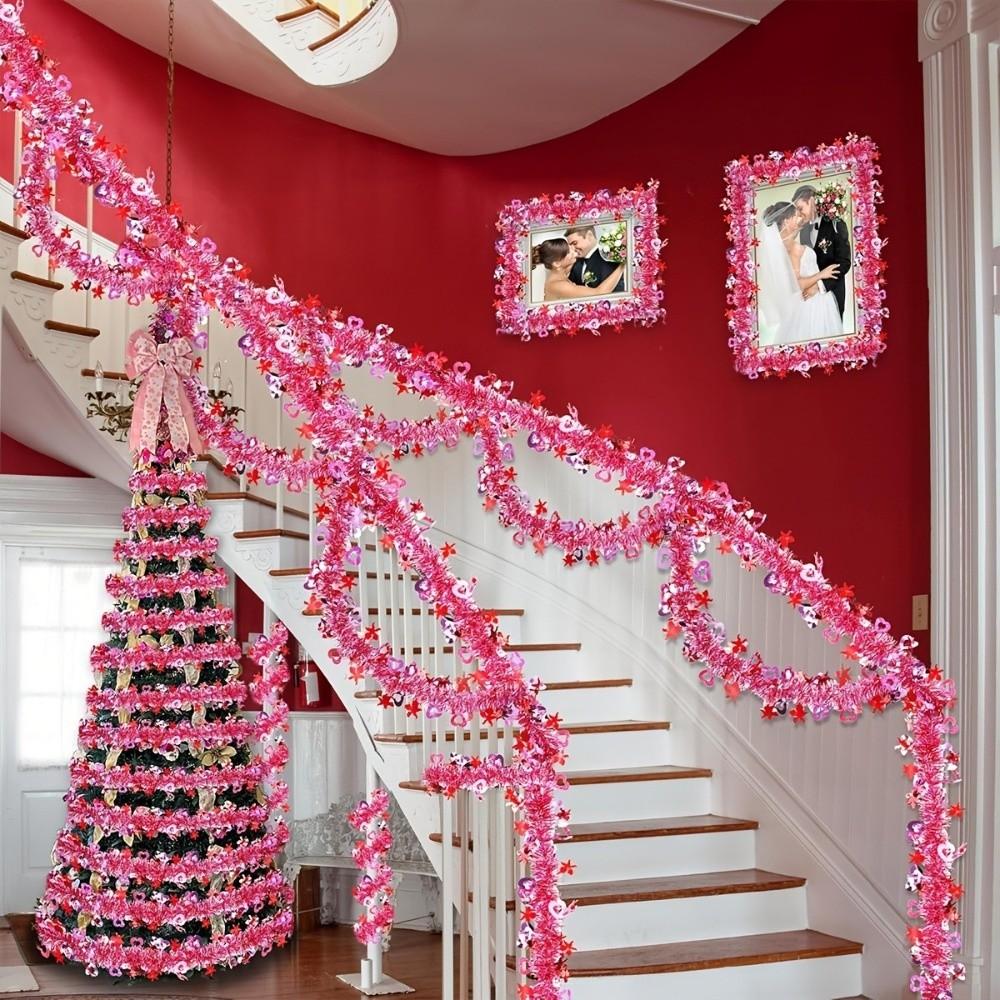 5M Valentines Garland DIY Hanging Decor Sweet Heart Tinsel Garland  Indoor Outdoor