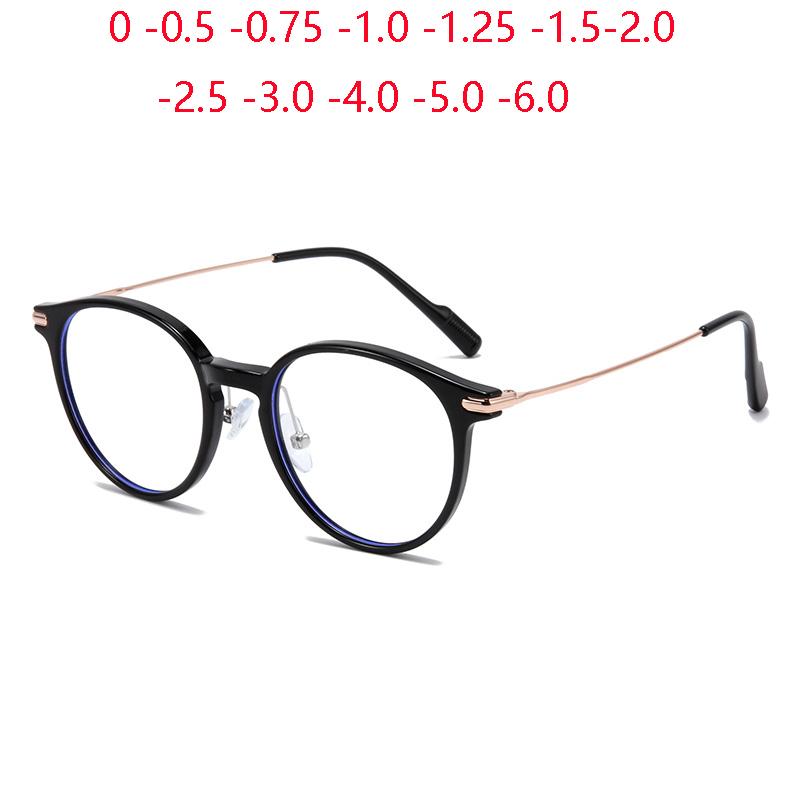 Black Gold Frame Anti Blue Rays Oval Prescription Glasses For The Nearsighted Women Men Myopia Spectacles 0 -0.5 -0.75 To -6.0