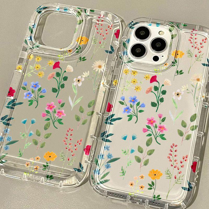 Broken Flowers Ins Wind Suitable for iPhone17PROMAX Mobile Phone Case 16Pro Apple 14 All-inclusive 13 Transparent 15 Soft Case