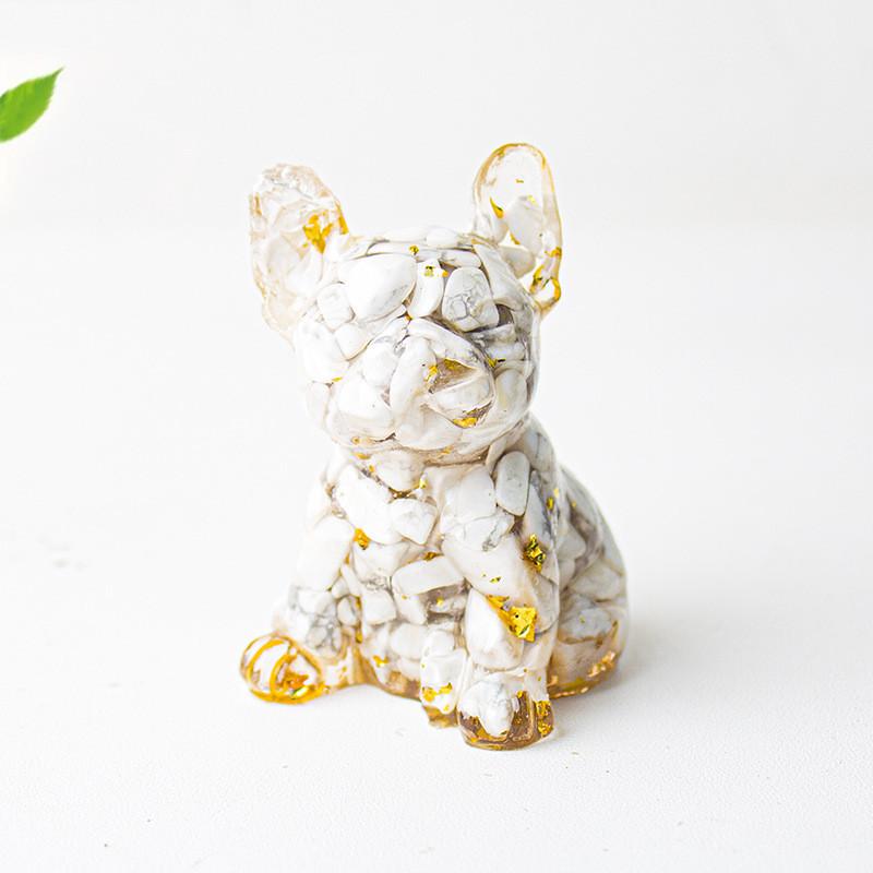 Modern Resin Dog Decor With Blue Lace Agate And Carnelian For Living Room Or Office Space