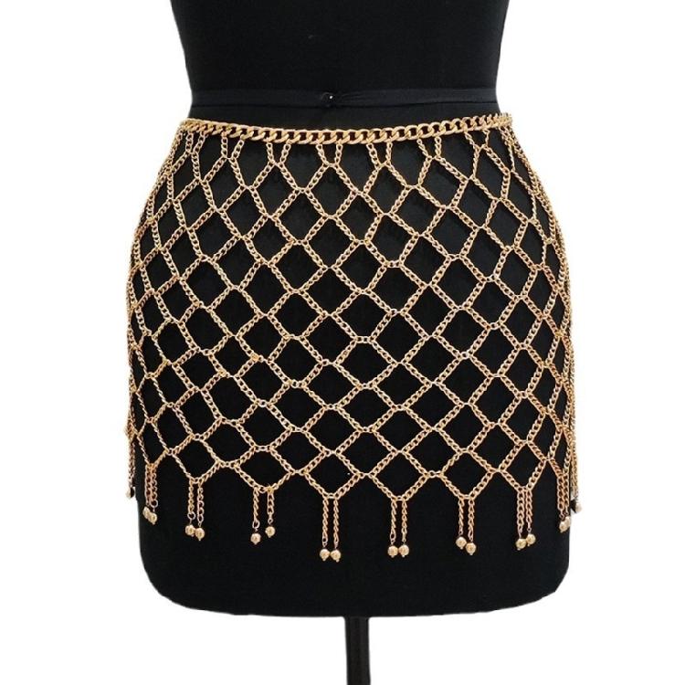 Gold/Silver Body Chain Skirt Elegant Hollow Meshes Body Jewelry Skirt for Women Ideal for Nightclub Wear