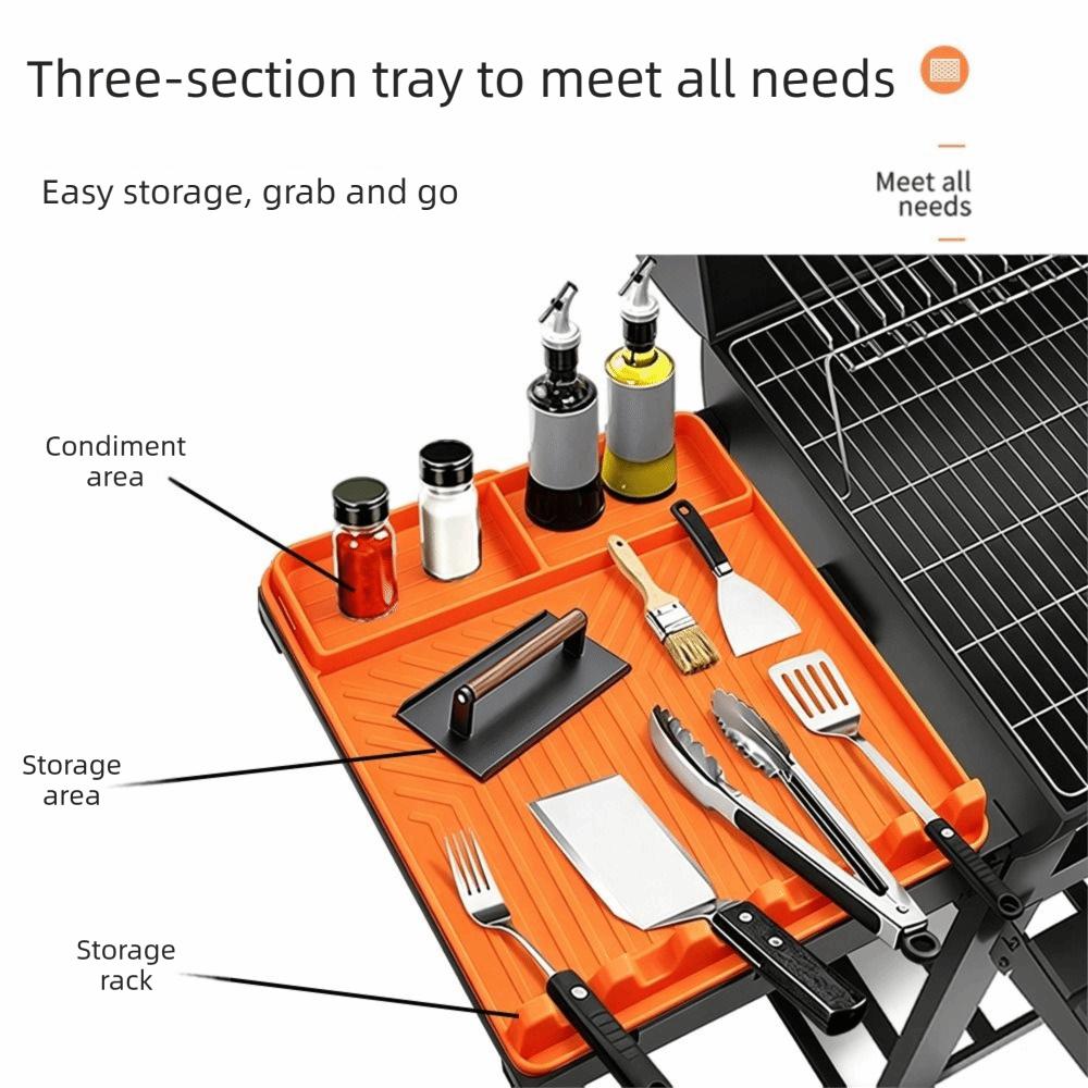 Silicone Mat Grill Tool Tray Raised Lip Grill Buddy Mat Reusable Grill Mat BBQ Tool Storage