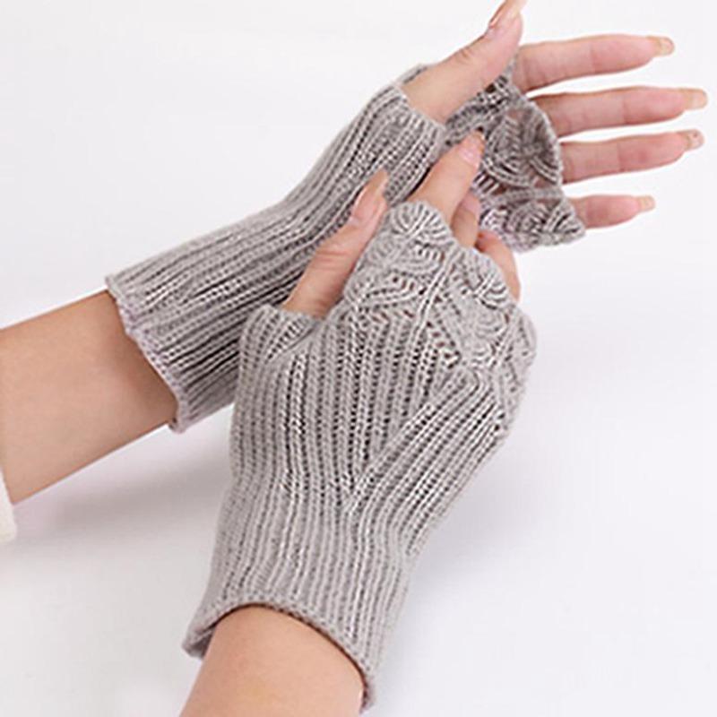 Autumn and Winter Women's Fashion All-match Knitted Warm Half Finger Gloves