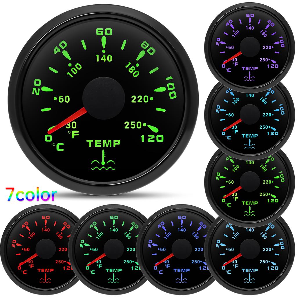 52mm Water Temperature Gauge with 7 colors backlight Water Temp Meter 0~120 Celsius Thermometer Sensor For Boat Car Truck 9~32V