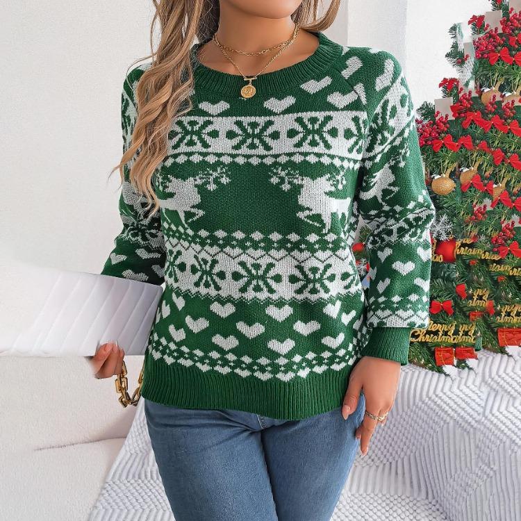 Vintage Christmas Sweater Knitwear Loose Long Sleeve Top Print Cardigan O Neck Autumn Winter