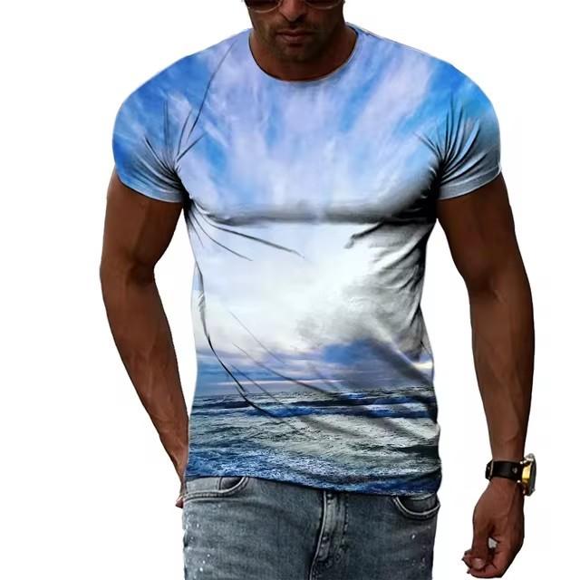 T-shirt z cyfrowym drukiem 3D dla nastolatków i mężczyzn, z krótkim rękawem, wszechstronny, oddychający